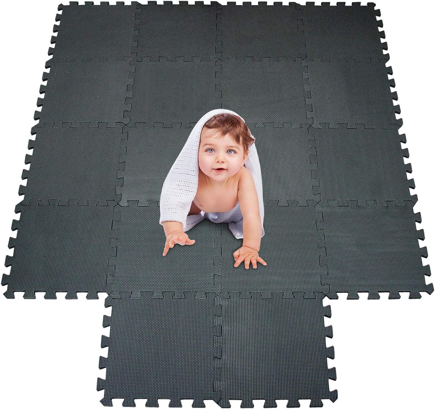 MSHEN–18PCS Foam Play Mat Tiles|Interlocking Floor Mats for Children|Multicoloured Foam Floor Tiles| children jigsaw tiles playmat .Size 1.62 Sqm Baby play mat. black-04g18