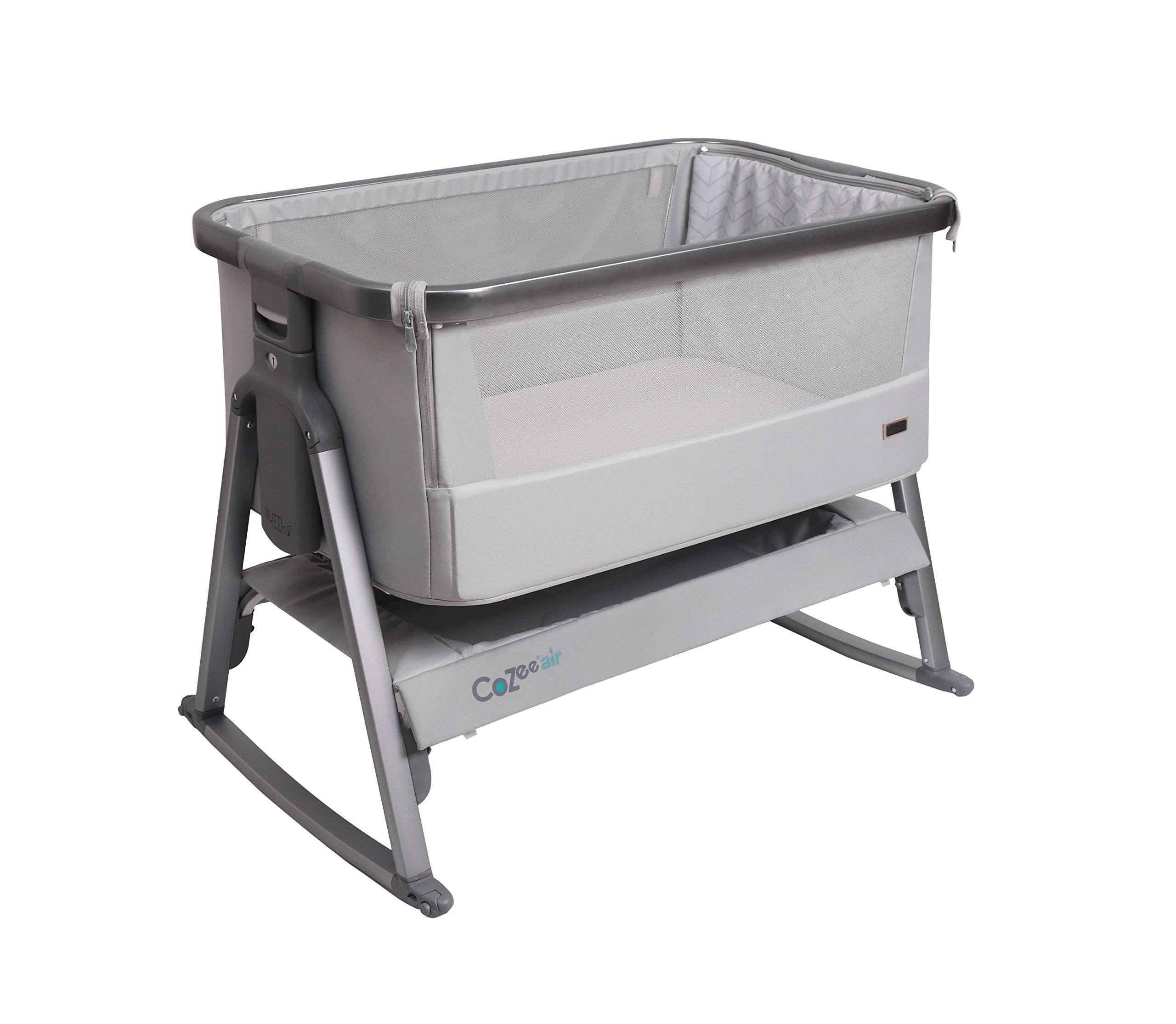 Tutti Bambini CoZee® Air Bedside Crib/Co-Sleeper Rocker with Breathable Window, Travel Bag and Easy Fold (Space Grey and Slate)