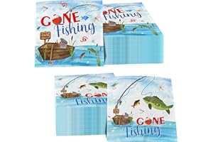 GREHUMOR Gone Fishing Napkin 40Pcs-Fishing Party Supplies Decoration Little Fisherman Themed Disposable Folded Birthday Summer Beach Party Decorations
