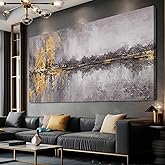 Abstract Wall Art Framed Canvas Wall Decor Gold Grey Pictures Vintage Prints Artwork for Living Room Dinning Room 29"x58"