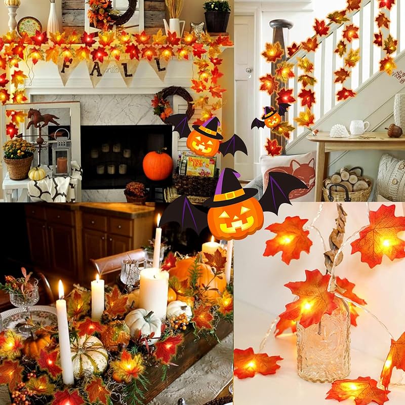 Luzes de folha de ácer, luzes de corda de folha de ácer, luzes de outono, luzes de corda de folha de ácer, decoração de folhas de outono, guirlandas para o Halloween, 3 metros 20 LED — foto 2 de 8