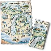 Xplorer Maps Michigan State Map Decorative Flour Sack Kitchen Tea Towel - 100% Cotton - 18" x 24"