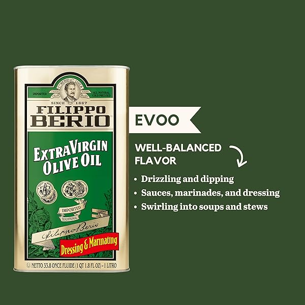 FILIPPO BERIO COLD PRESSED EXTRA VIRGIN OLIVE OIL, 1 LITER TIN (33.8 OUNCE)