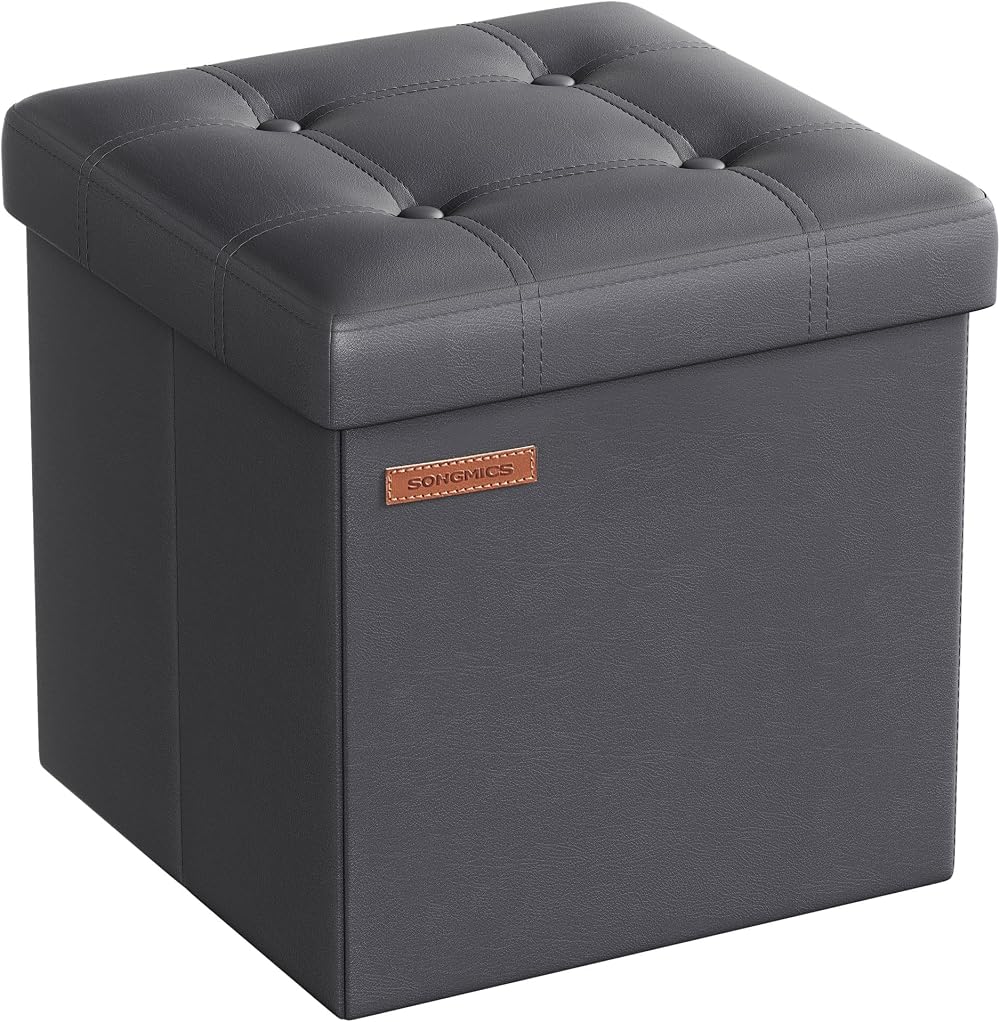SONGMICS MAZIE Storage Ottoman 38 cm Folding Foot Rest Slate Grey LSF030G51