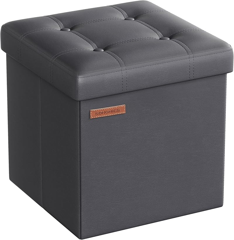 SONGMICS MAZIE Storage Ottoman 38 cm Folding Foot Rest Slate Grey LSF030G51