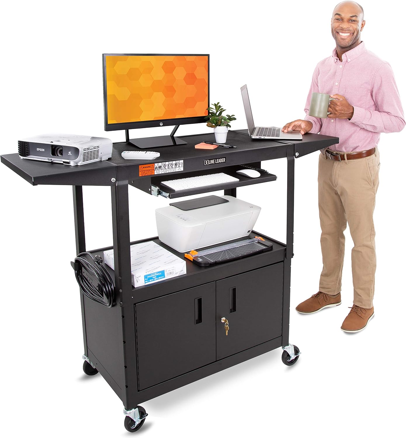 Line Leader AV Cart Large (Keyboard Tray + Cabinet + Drop Leaves) : Office Products