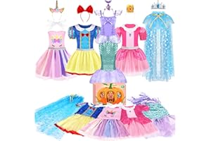EULRGAUS Princess Dress Up, Dress Up Clothes for Girls 3-6, Cosplay Princess Costume Gift Set with Princess Dresses and Princess Toys, Pretend Play Toddler Girl Toys, Halloween Christmas Birthday Gift