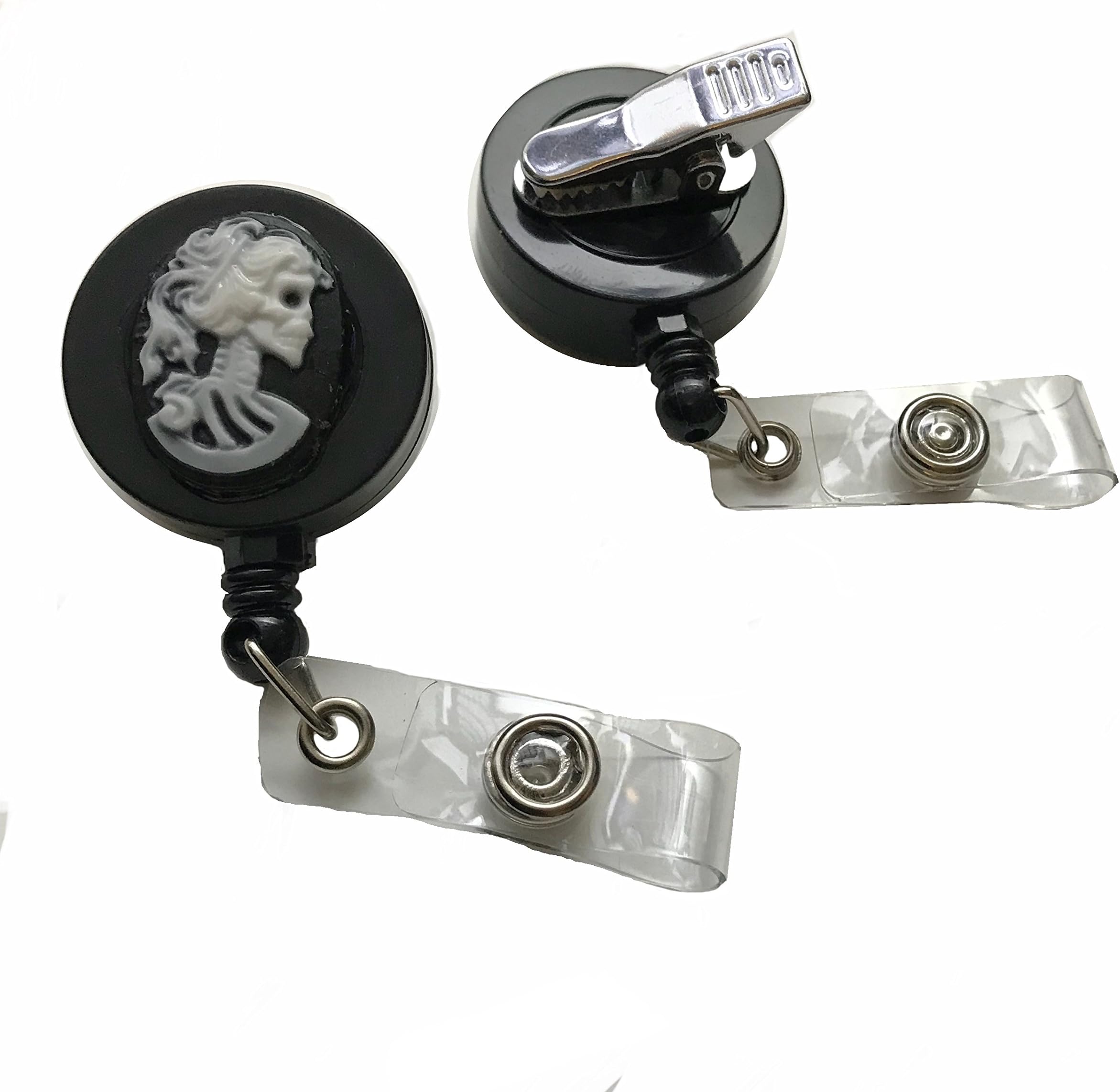 Ghost Woman Skull Badge Reel Holder Alligator Swivel Clip Retractable