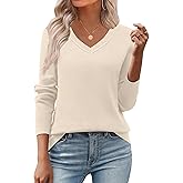 Zeagoo Women's 2026 Fall V Neck Sweater Trendy Long Sleeve Casual Lightweight Ribbed Knit Pullover Tops