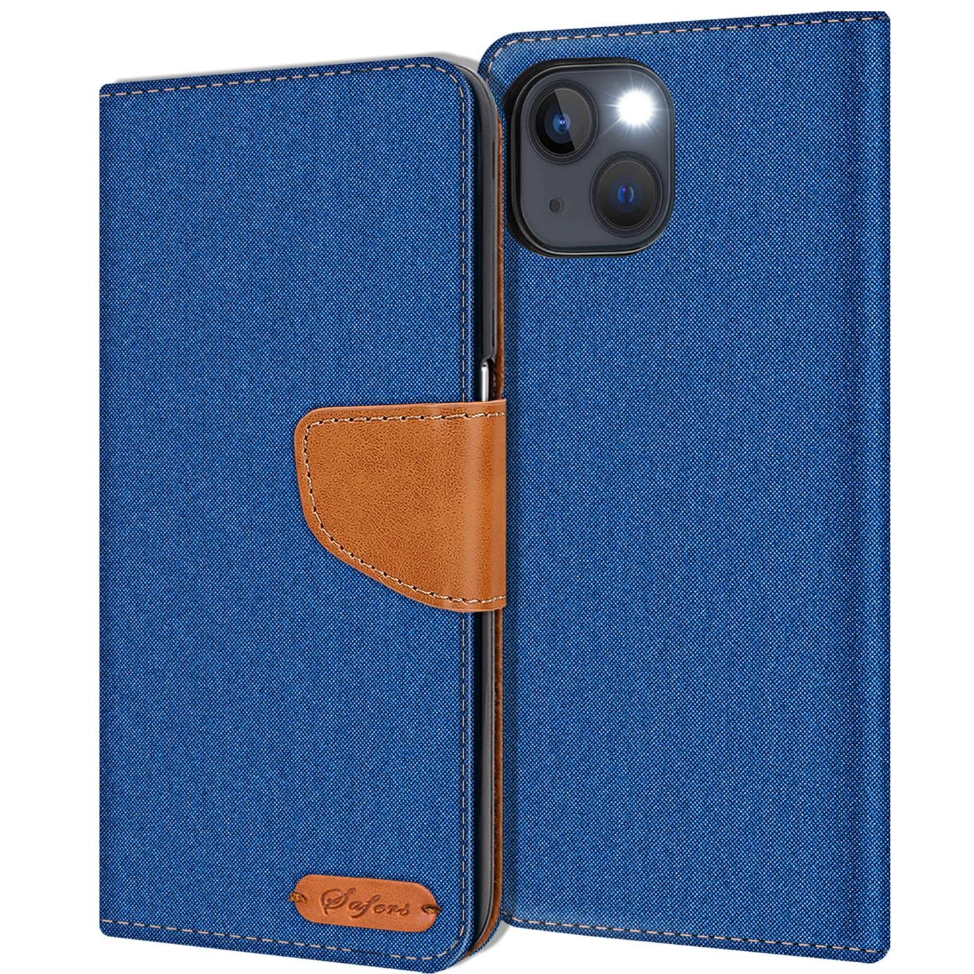 Verco Compatible with Apple iPhone 15 Plus Case, Protective Case for iPhone 15 Plus Denim Textile Book Case Flip Case - Flip Case Blue