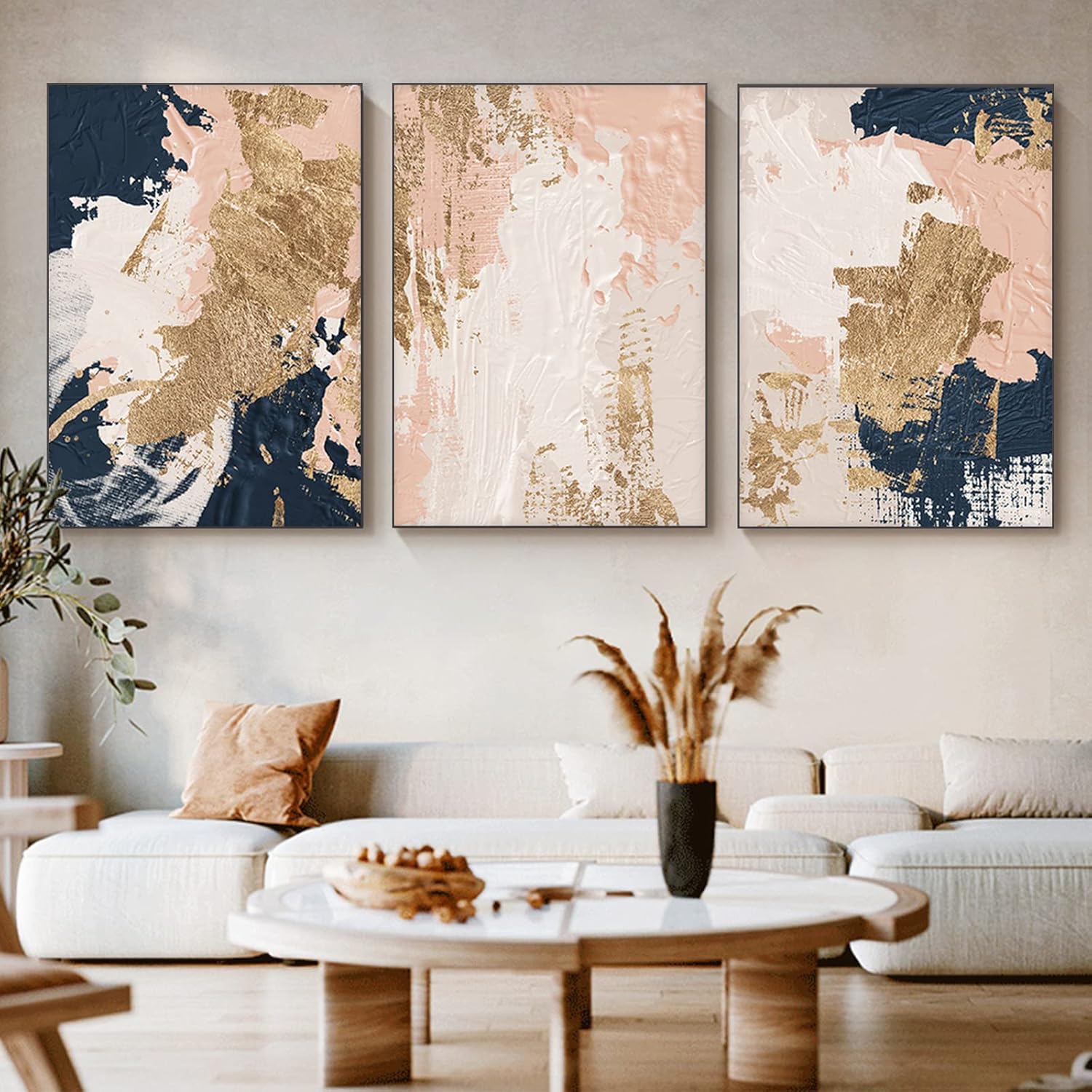 Paintings - Abstract Canvas Paintings Blue Gold Pink Abstract Wall Art Abstract Pink Oill Painting Pink Blue Gold Abstract Pictures Wall Decor Pink and Blue and Gold Abstract Painting Modern Abstract Art No Frame
