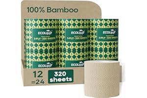 ECOLipak Bamboo Toilet Paper 3 Ply, Septic Safe Toilet Tissue, 12 Double Rolls, 320 Sheets Per Roll, Tree Free, Non Toxic, Soft and Absorbent, Eco Friendly Dye-Free Paper, Brown