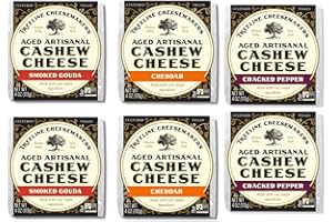 TREELINE TREENUT CHEESE Treeline Cheese - Vegan Dairy-Free Aged Artisanal Cheese 4 oz, 6-Pack (Variety: Smoked Gouda, Cheddar, Cracked Pepper)