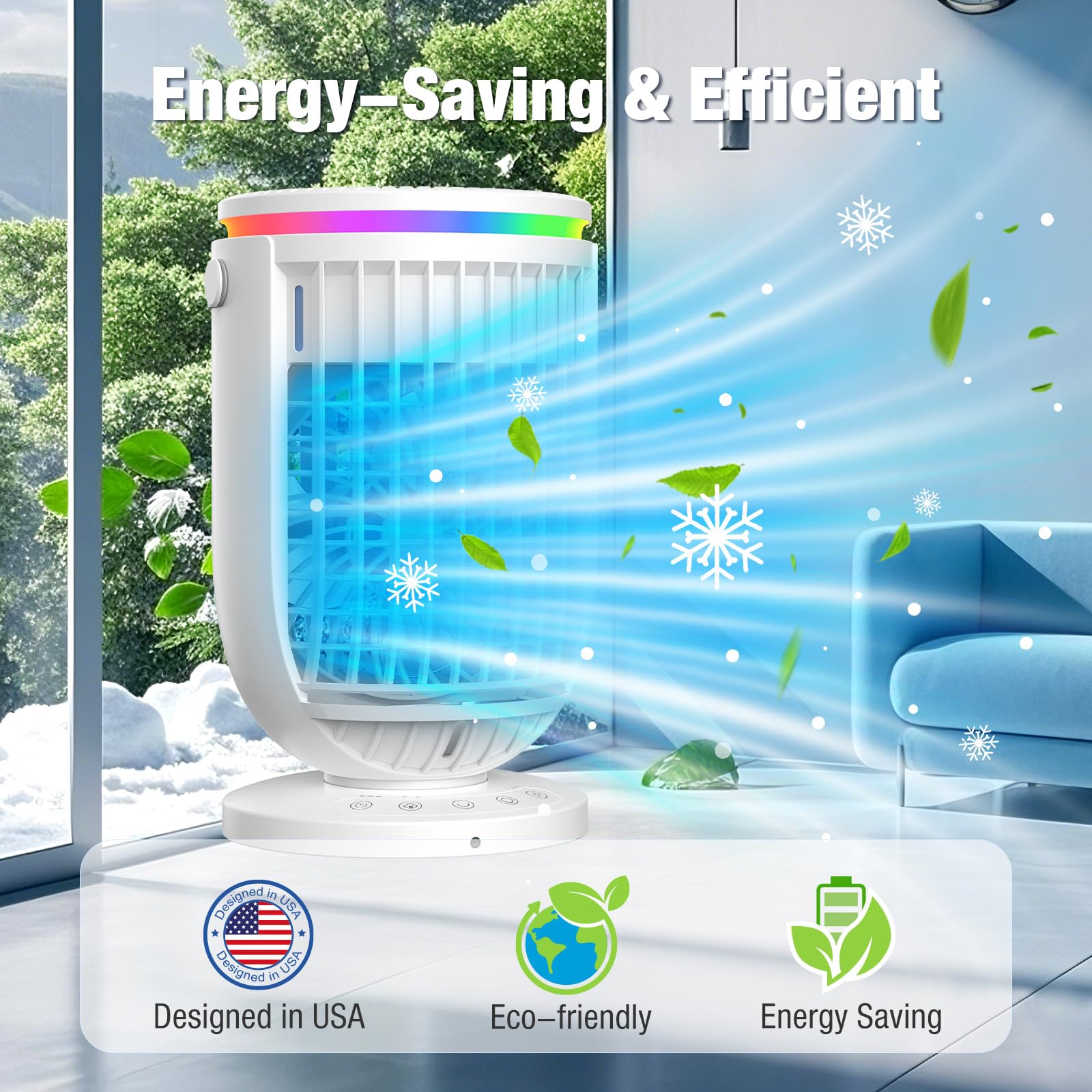 JYew AI Portable Air Conditioners Fan with 120° Rotating Function,Evaporative Mini Room Air Conditioners,Portable AC Unit Air Cooler with 4 in 1 Humidifier Fan Conditioner, AC Portable for Room Office