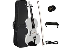 Cecilio 4/4 Full Size Acoustic & Electric Violin for Beginners & Professionals, Hand-Carved Solid Spruce Top, Ebony Fine Tuners, Full Set with Case, Bow, Rosin & AUX Cable (Pearl White)