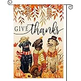 AVOIN colorlife Give Thanks Fall Thanksgiving Garden Flag 12x18 Inch Dog Pumpkin Turkey Double Sided, Harvest Holiday Yard Outdoor Decorative Flag