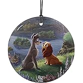 Disney – Lady and The Tramp – Falling in Love – Thomas Kinkade – 3.5” Starfire Prints Hanging Glass Print Accessory - Ideal for Gifting and Collecting – by Trend Setters Ltd. SPCIR1091