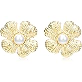 Mierfyni Gold Flower Earrings for Women Big Elegant Floral Statement Flower Stud Earrings