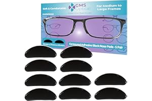 GMS Optical 2.5mm Thick/19mm Long Length - Anti-Slip Adhesive Contoured Soft Silicone Eyeglass Nose Pads with Super Sticky Backing for Glasses, Sunglasses, and Eye Wear (5 Pair)(Black)