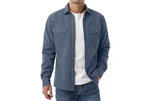 Askdeer Men's Casual Shirts Corduroy Fleece Button Down Shirts Jacket Chunky Warm Long Sleeve Shacket with Flap Pockets