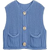 Hixiaohe Womens Crochet Chunky Knit Top Sleeveless Button Down Crop Tops Trendy Cardigan Sweater Vest for Women with Pockets