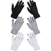 Jeere 3 Pairs Women's Winter Gloves Warm Women Touch Screen Knit Gloves Elastic Cuff Winter Mitten for Cold Weather