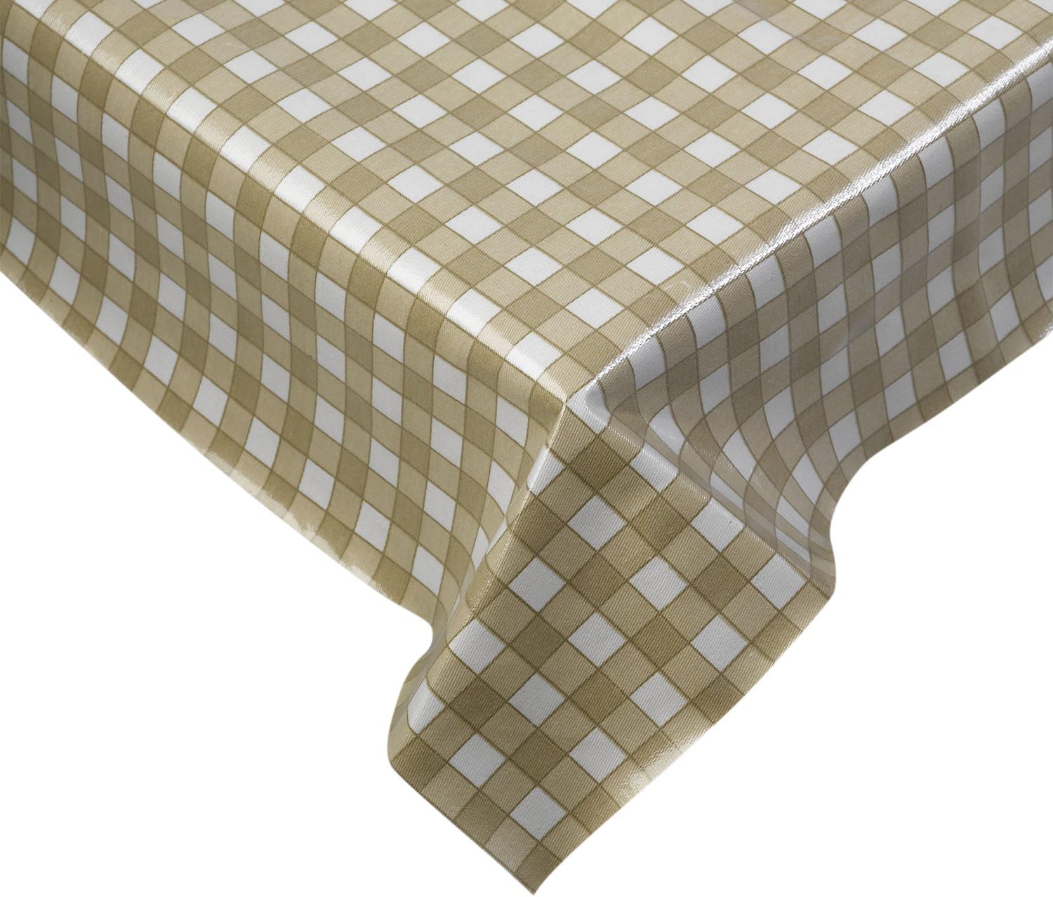 Cotton Gingham Check Tablecloth Dining Room or Kitchen Table Linen 52" x 52" (Beige)