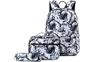 Joyfulife Girls Backpacks, Tie Dye Backpack for Girls Kids Bookbags School Backpack with Lunch Box (Tie Dye Black)