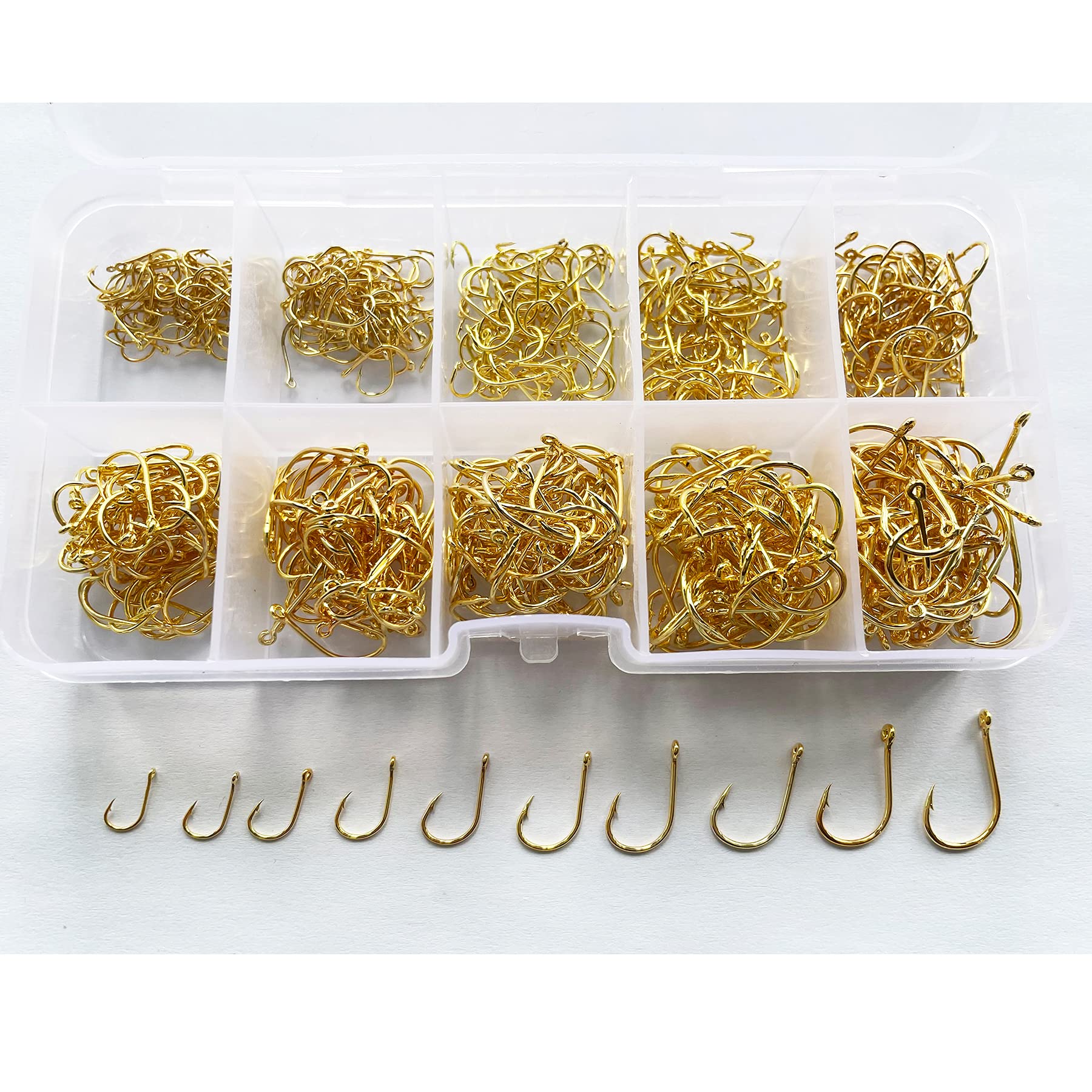 Octopus Fishing Hook, fishing tackle,pike fishing tackle,Barbed Hooks, Carbon Steel Eyed Sea Fish Hooks, Carp Circle Hooks for Freshwater Saltwater Fish TrackleSet of 600pcs/Box(3#-12#)-Gold