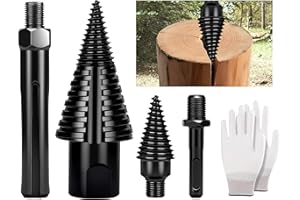 REKCKRUL 6pcs Premium Firewood Log Splitter Drill Bit Set with Detachable Design, 50mm Heavy Duty Wood Splitting Screw Cone - 2 Replaceable Drill bits & Gloves, for Electric Drill, Kindling Splitter