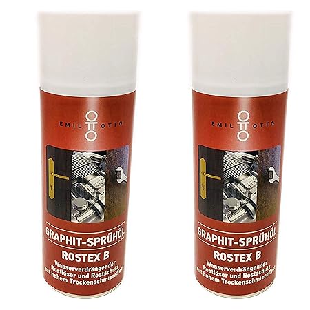 Doppelpack GRAPHIT-SPRÜHÖL/Graphit Öl ROSTEX'B', Aerosol-Sprühdose 400 ml, Graphit-Rostlöser mit Molybdändisulfid, starke Kri