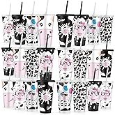 Sweetude 24 Pcs Cow Print Plastic Cups with Lid and Straw 24 oz Reusable Cow Print Cups Party Favor Gifts for Women Farm Animal Decorations