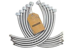 KUODIEOR Universal Flexible Toilet Connector, 20-Inch x 3/8" Comp x 7/8" BC, Premium Braided Stainless Steel Toilet Water Supply Connector Line with Anti-Leaking Brass Nut (10-Pack）