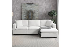 JURMALYN 100.4" Modern Sectional Sofa Couch for Living Room L-Shape Sofa Couch with Ottoman, Upholstered 4-Seat Sofa Couch with 2 Pillows Fabric Couch Set for Apartment Office White