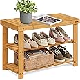 SONGMICS Shoe Rack Bench, 3-Tier Bamboo Shoe Storage Organizer, Entryway Bench, Holds Up to 286 lb, 11.3 x 27.6 x 17.8 Inches, for Entryway Bathroom Bedroom, Natural ULBS04N