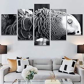 SIGNWIN 5 Panel Canvas Wall Art Parrot Closeup...