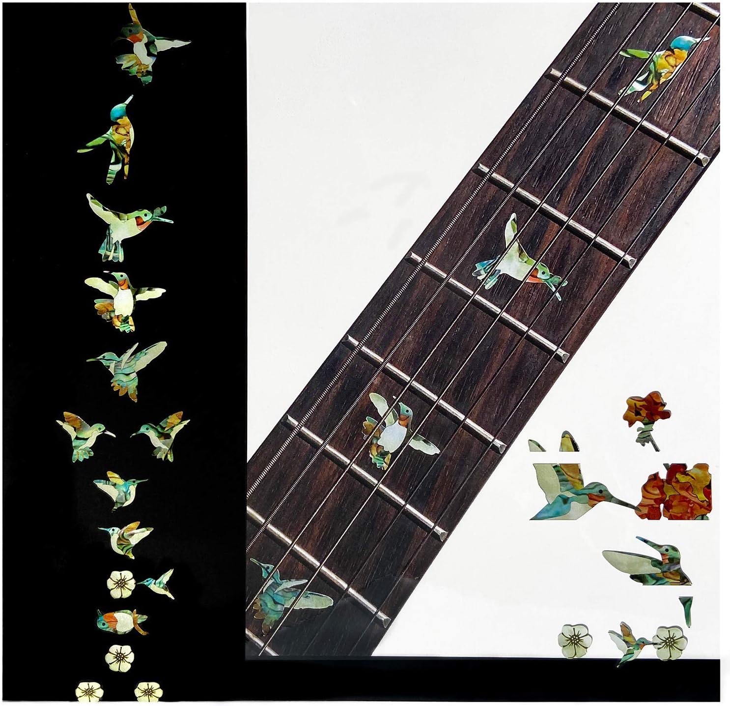 Inlaystickers Bee Hummingbirds - Fret Markers Inlay Stickers Decals for Guitars F-326BH-GT, Multicolor
