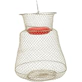 Floating Fish Basket, Sturdy Stainless Steel Collapsible Fishing Net Cage with Spring Door, Portable Foldable Round Metal Fish Trap for Shrimp Crab Trout Outdoor Fishing