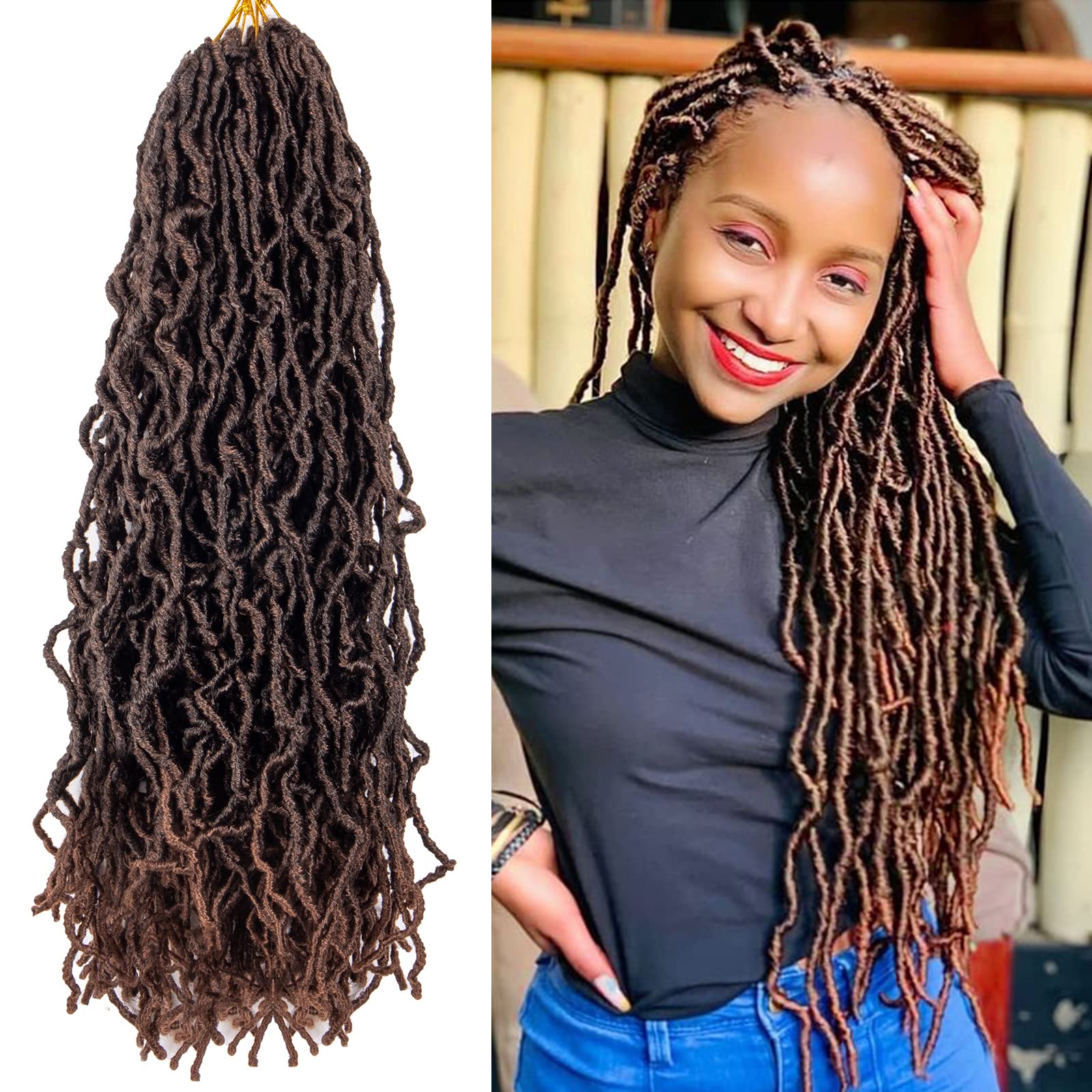 Nu faux Locs 24 Inch Crochet Hair New Soft Locs 6 Packs/Lot Curly Wavy Pre-Looped Faux Locs Goddess Synthetic Fiber Hair Extensions (24 Inch, T30#)