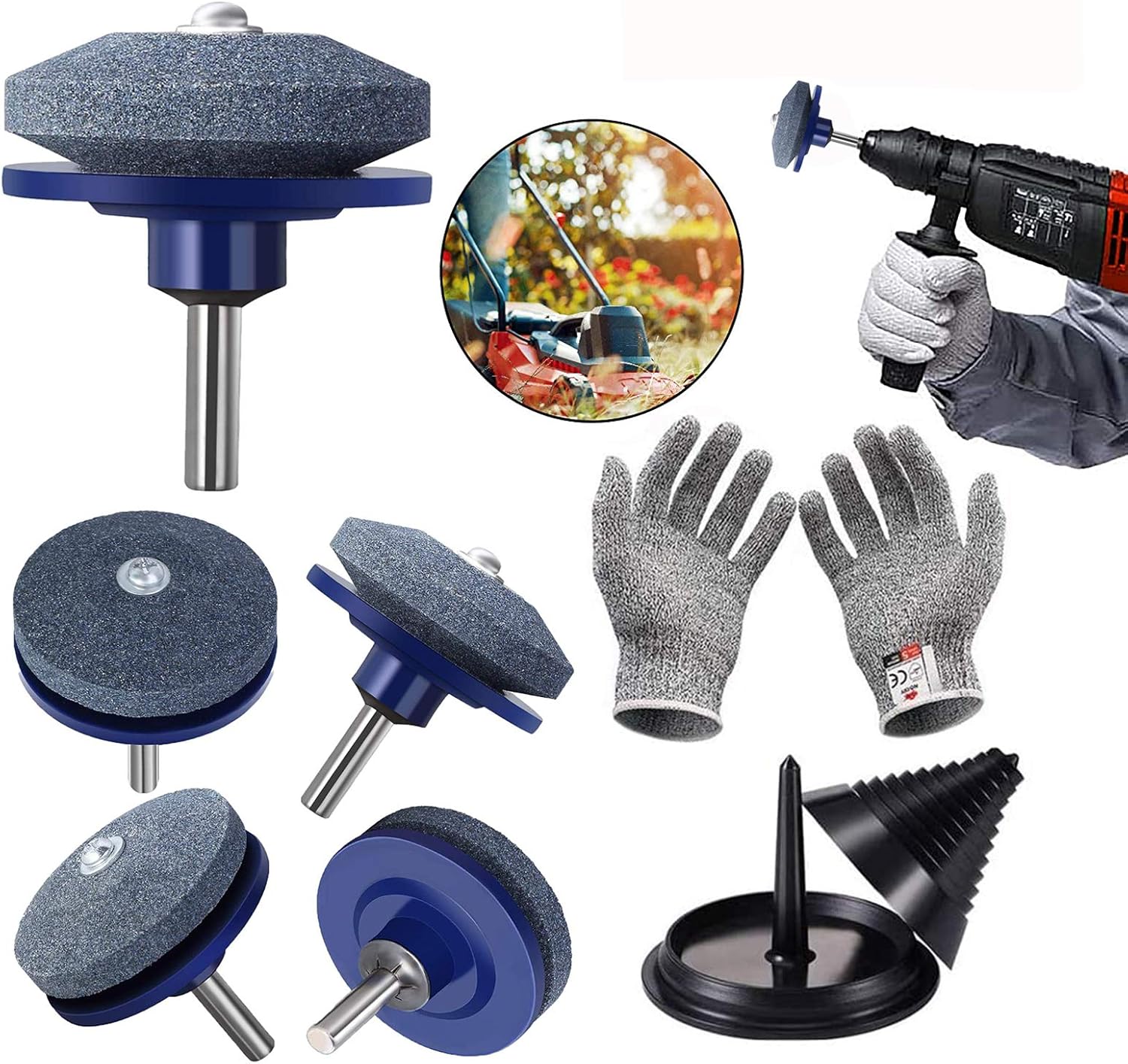 SmithCOCO 5 PCS Lawn Mower Blade Sharpener Drill Attachment Kit Includes Free Blade