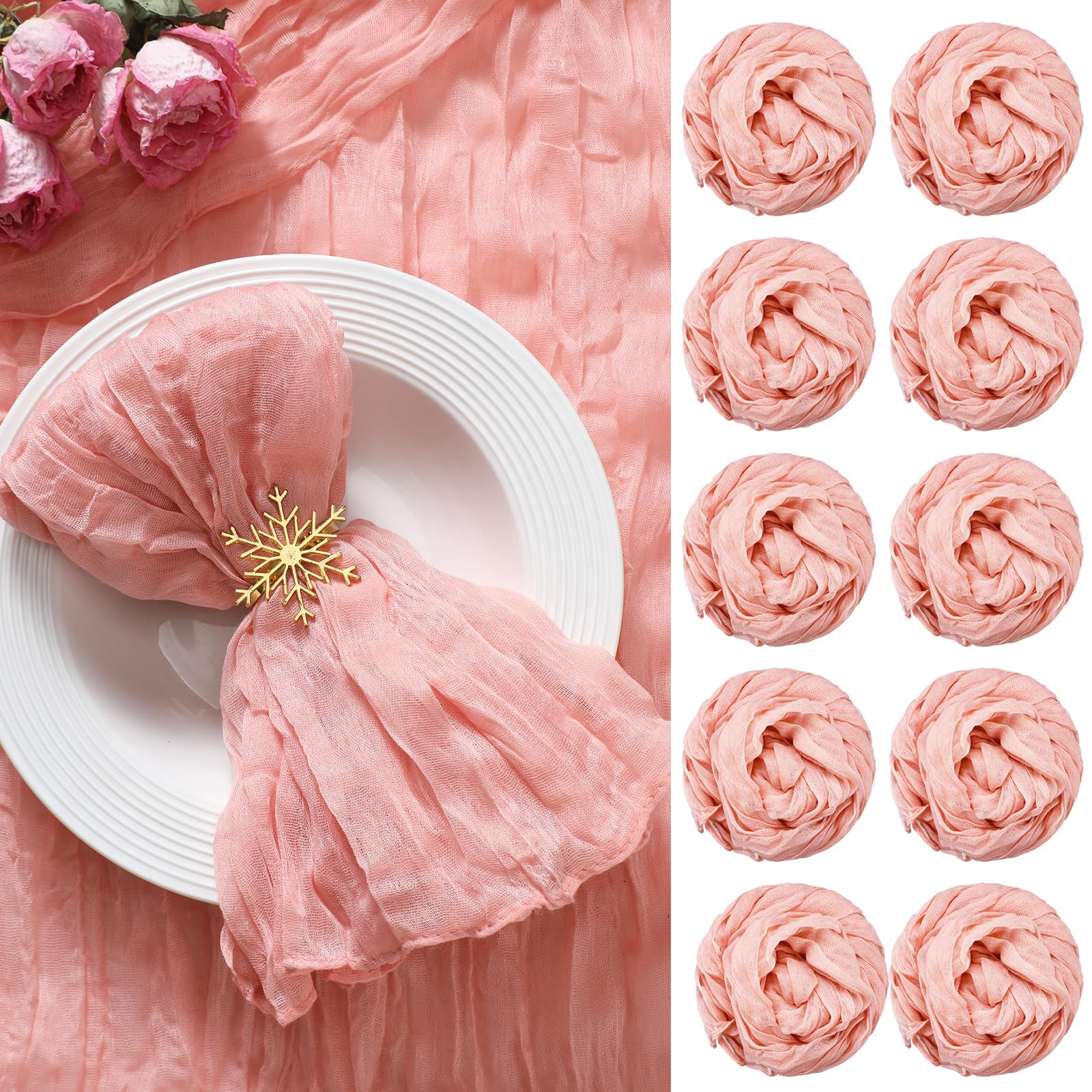 Photo 1 of 100 Pieces Gauze Cheesecloth Napkins 19.7 x 19.7 Inch Dinner Cloth Napkins with Wrinkled Decorative Cloth Napkins for Home Wedding Rustic Table Decoration (Pink)