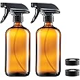 Paksh Novelty Glass Spray Bottles Amber 2 Pack 16 Oz Refillable Container with Durable Leakproof Trigger Sprayer with Mist/St