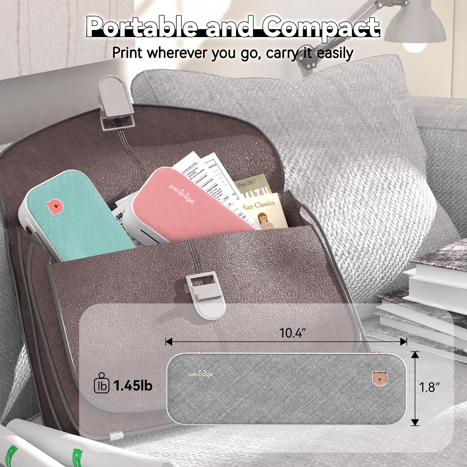 PeriPage A40 Thermal Inkless Portable Printer, Supports US Letter & Legal Length, Wireless Bluetooth Mobile Travel Compatible with Android and iOS, Prints Documents,Tattoo Paper, Photos Grey