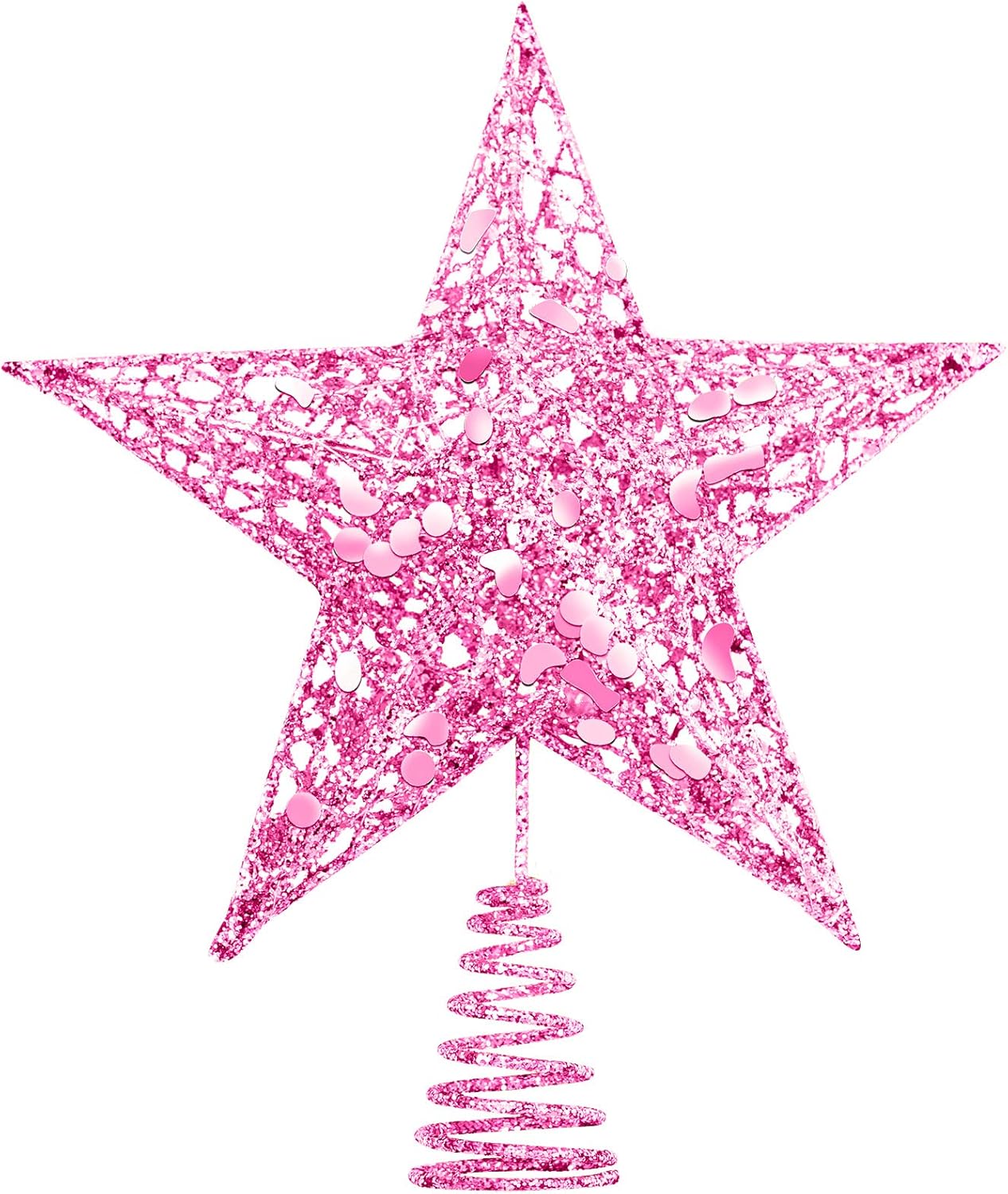 Tree Toppers - URATOT Glittered Christmas Tree Topper Metal Christmas Treetop Hallow Wire Star Topper for Christmas Home Decoration (8 inches, Pink)