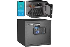 Billconch Smart Gun Safe for Multiple Pistols - Biometric Automatic Lock Safe Box with LCD Display/Voice Guide/Foldable Gun Racks, Quick Access Unlock with Fingerprint/Keypad/Key/App