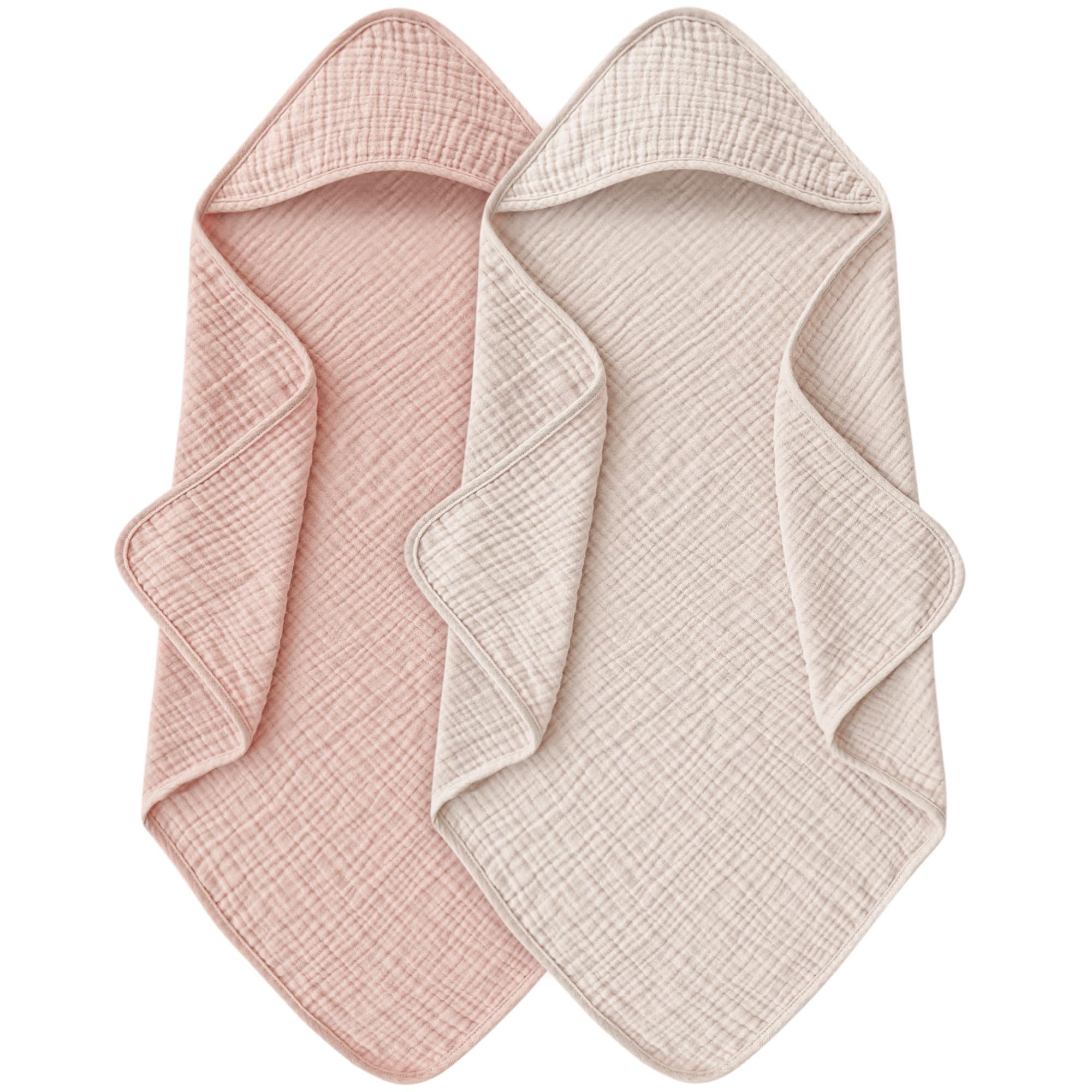 View 1 of *PARTIAL SET*
MairMore Hooded Baby Bath Towels, 100% Muslin Cotton Baby Girl Towels with Hood for Neutral Newborn Infants, Soft & Absorbent, Large Size - 32 * 32 Inches (Ivory & Pink)