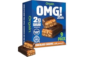Orgain OMG! Bar, Snack Bar with Chocolate Caramel and Peanuts, Plant-Based, Vegan, Gluten Free, No Artificial Sweeteners, (9 Count), Limited Time Only