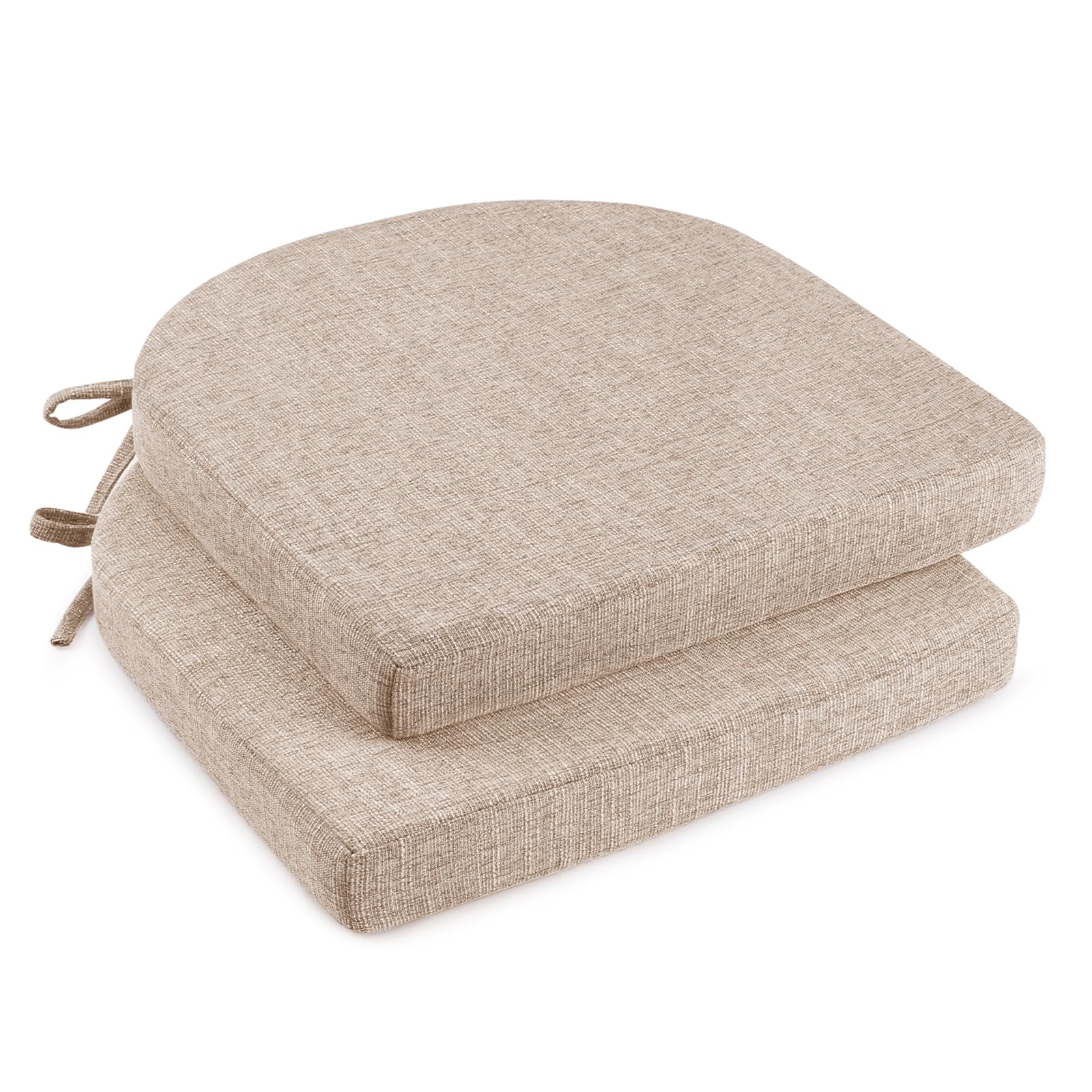 downluxe Indoor Chair Cushions for Dining Chairs,Kitchen Chair Pads with Ties and Non-Slip Backing, 16" x 16" x 2", Oatmeal Beige, 2 Pack Image