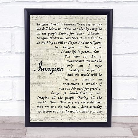 Amazon Com 123 Biiuyoo John Lennon Imagine Quote Song Lyric Print With Frame 14 X 11 Inches Posters Prints