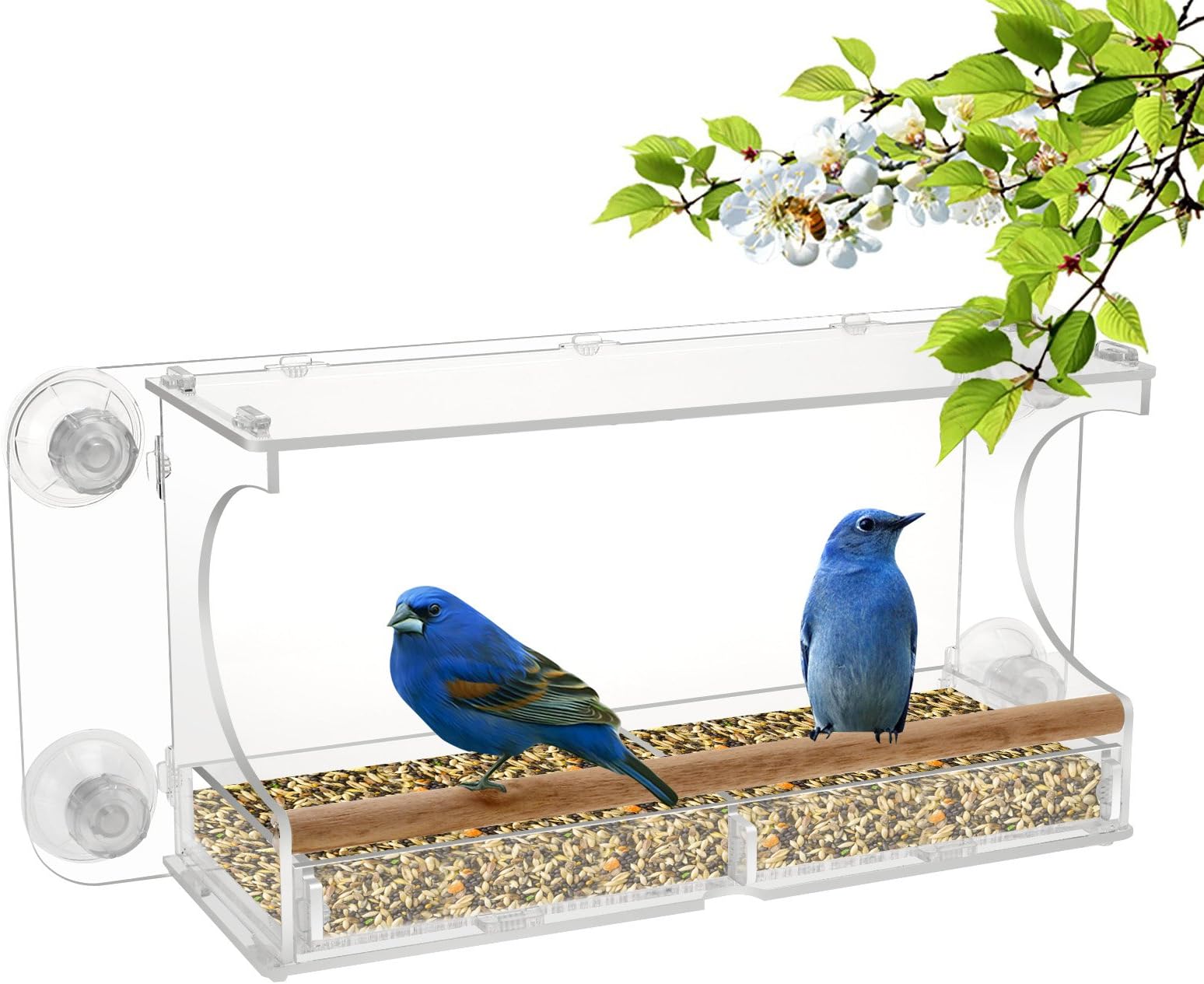 DIY Window Bird Feeder , Clear Acrylic with Removable Sliding Tray and Four Strong Suction Cups , Large View for Watching Birds Close-Up from Inside Your Home, Wild Bird House for Outside (12 inches)